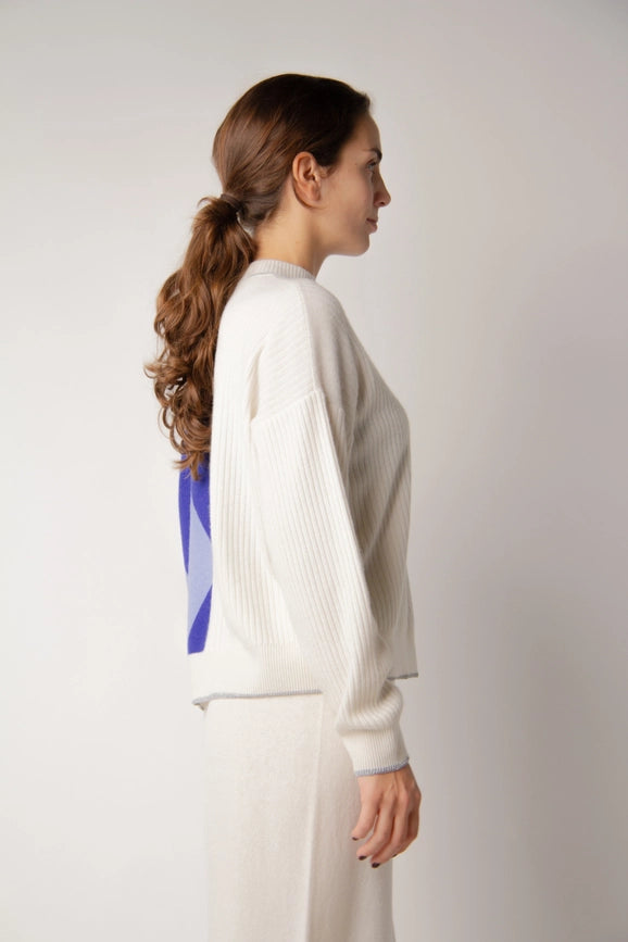 Deconstructed Intarsia Sweater in Cashmere Blend Bianco Naturale-Sweater-LÈMME-S-Urbanheer