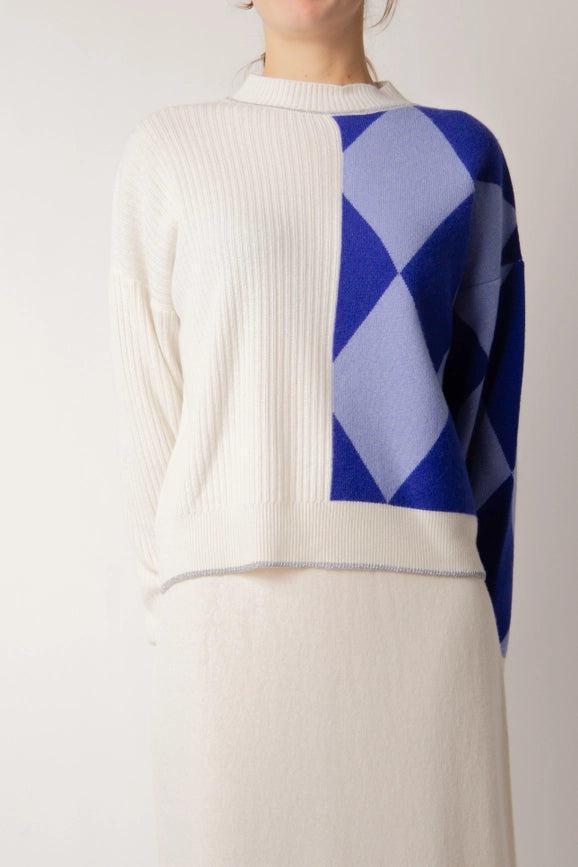 Deconstructed Intarsia Sweater in Cashmere Blend Bianco Naturale-Sweater-LÈMME-S-Urbanheer