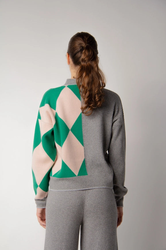 Deconstructed Intarsia Sweater in Cashmere Blend Grigio Acciaio-Sweater-LÈMME-S-Urbanheer