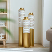 Decorative Metal Vases Set of 3, Gold and White