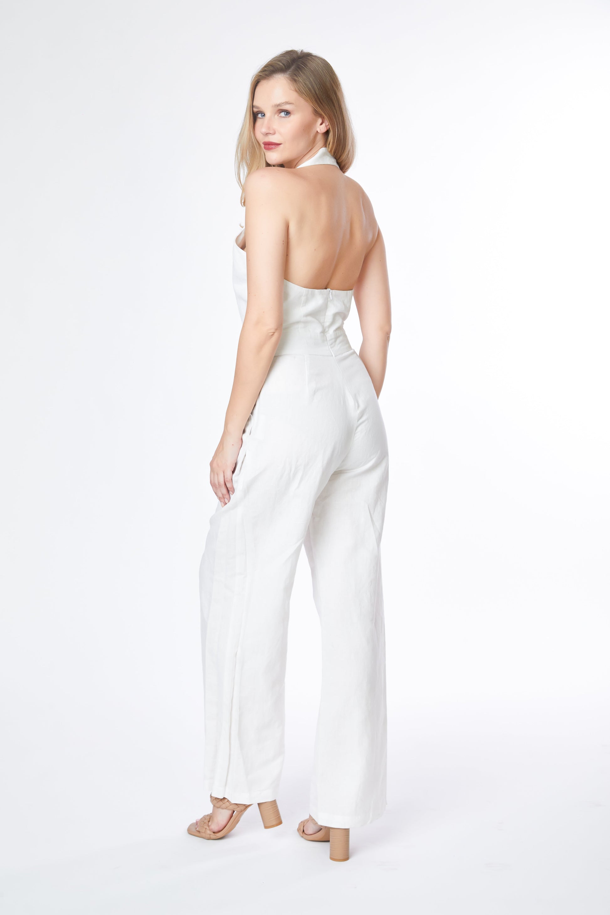 Deep Cut V Neck Flare Leg Jumpsuit-Jumpsuit-Paradigm the Label-XS-White-Urbanheer