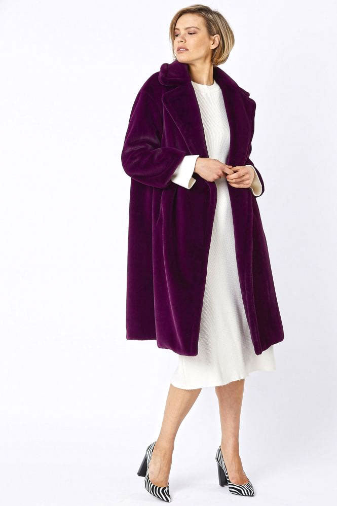 Deep Purple Faux Fur Midi Shaved Shearling Coat-Faux Fur Coats-Buy Me Fur Ltd-Dark Purple-S-M-Faux Fur-Urbanheer