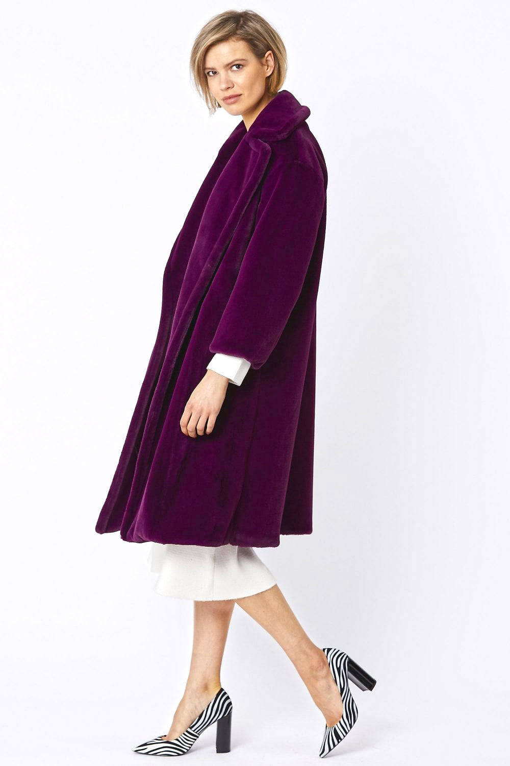 Deep Purple Faux Fur Midi Shaved Shearling Coat-Faux Fur Coats-Buy Me Fur Ltd-Dark Purple-S-M-Faux Fur-Urbanheer