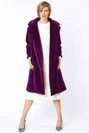 Deep Purple Faux Fur Midi Shaved Shearling Coat-Faux Fur Coats-Buy Me Fur Ltd-Dark Purple-S-M-Faux Fur-Urbanheer