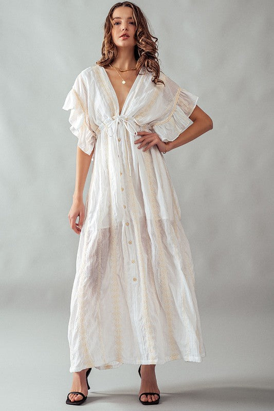 Deep V Neck Lace Embroidery Maxi Dress Ivory-Dress-Urban Daizy-S-Urbanheer