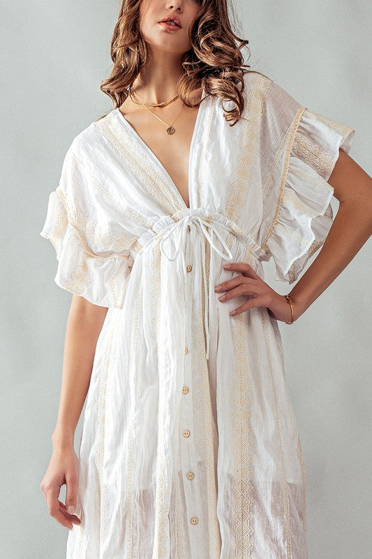 Deep V Neck Lace Embroidery Maxi Dress Ivory-Dress-Urban Daizy-S-Urbanheer