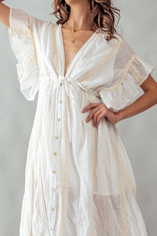 Deep V Neck Lace Embroidery Maxi Dress Ivory-Dress-Urban Daizy-S-Urbanheer