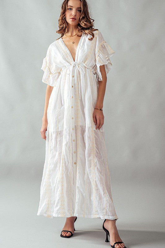 Deep V Neck Lace Embroidery Maxi Dress Ivory-Dress-Urban Daizy-S-Urbanheer