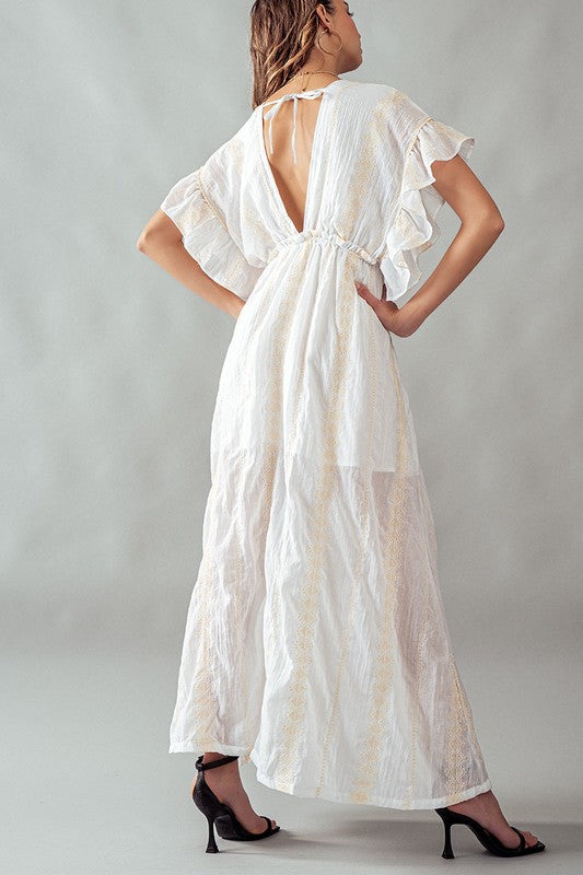 Deep V Neck Lace Embroidery Maxi Dress Ivory-Dress-Urban Daizy-S-Urbanheer