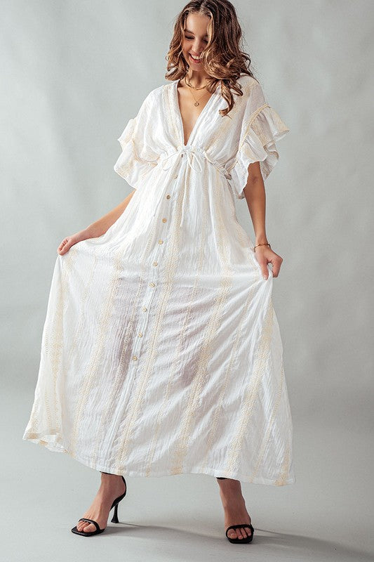 Deep V Neck Lace Embroidery Maxi Dress Ivory-Dress-Urban Daizy-S-Urbanheer