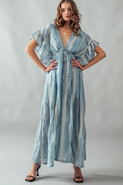 Deep V Neck Lace Embroidery Maxi Dress Lt Blue-Dress-Urban Daizy-S-Urbanheer