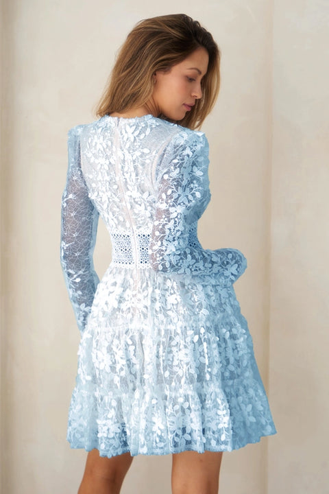 Deep V-Neck Lace Tiered Dress POWDER BLUE-Dress-Endless Blu-S-POWDER BLUE-Urbanheer