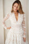 Deep V-Neck Lace Tiered Dress White-Dress-Endless Blu-S-White-Urbanheer