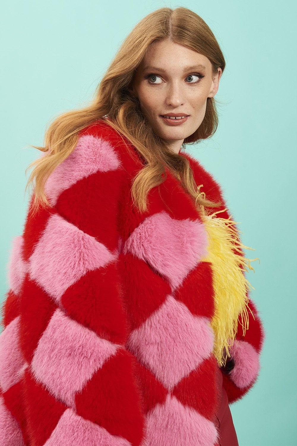 Delilah Red Pink Faux Fur Jacket-Faux Fur Jackets-Buy Me Fur Ltd-Red - Pink-S-M-Acrylic - Modacrylic Blend-Urbanheer