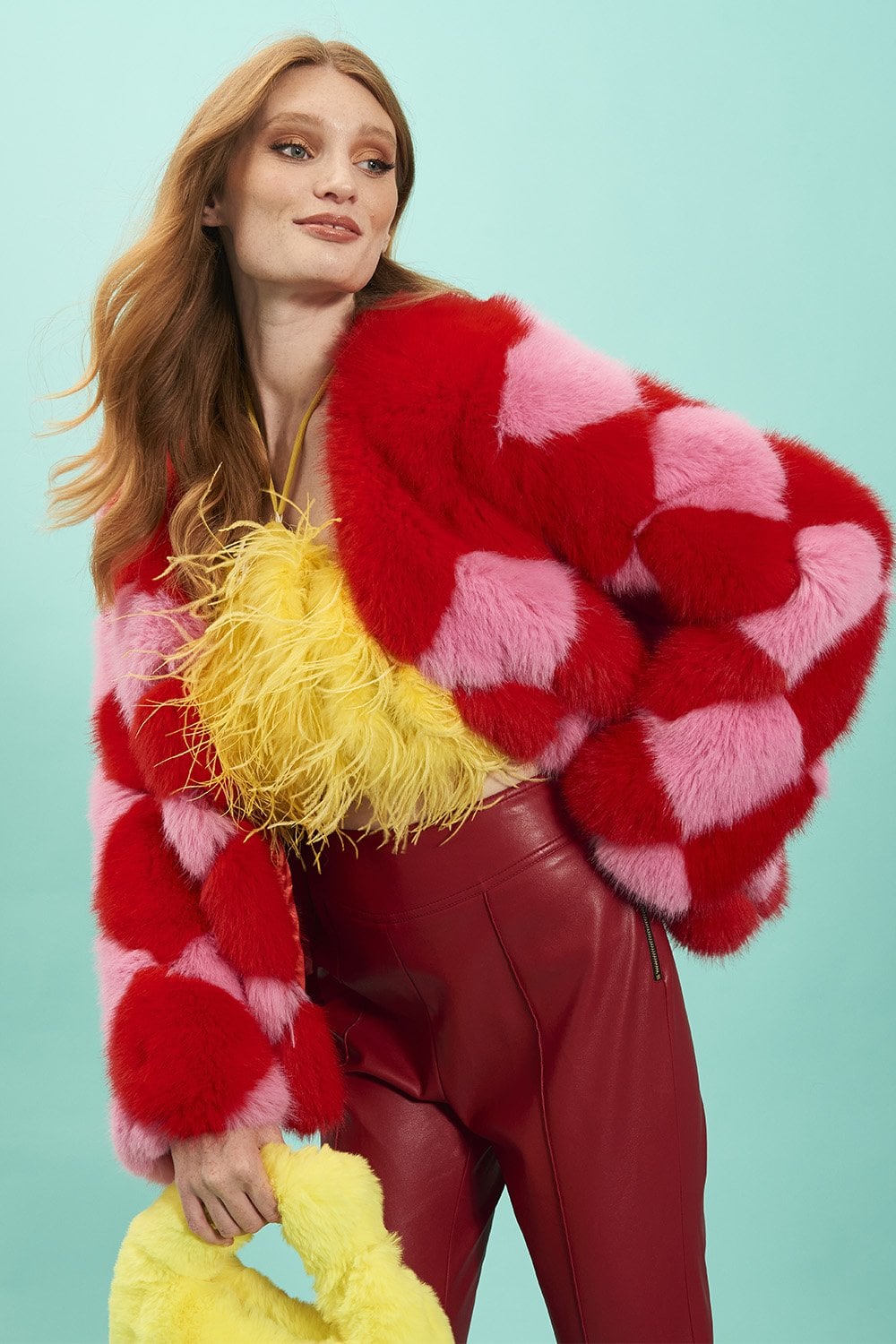 Delilah Red Pink Faux Fur Jacket-Faux Fur Jackets-Buy Me Fur Ltd-Red - Pink-S-M-Acrylic - Modacrylic Blend-Urbanheer