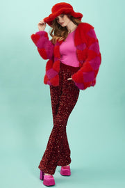 Delilah Red Purple Faux Fur Jacket-Faux Fur Jackets-Buy Me Fur Ltd-Red - Purple-S-M-Acrylic - Modacrylic Blend-Urbanheer