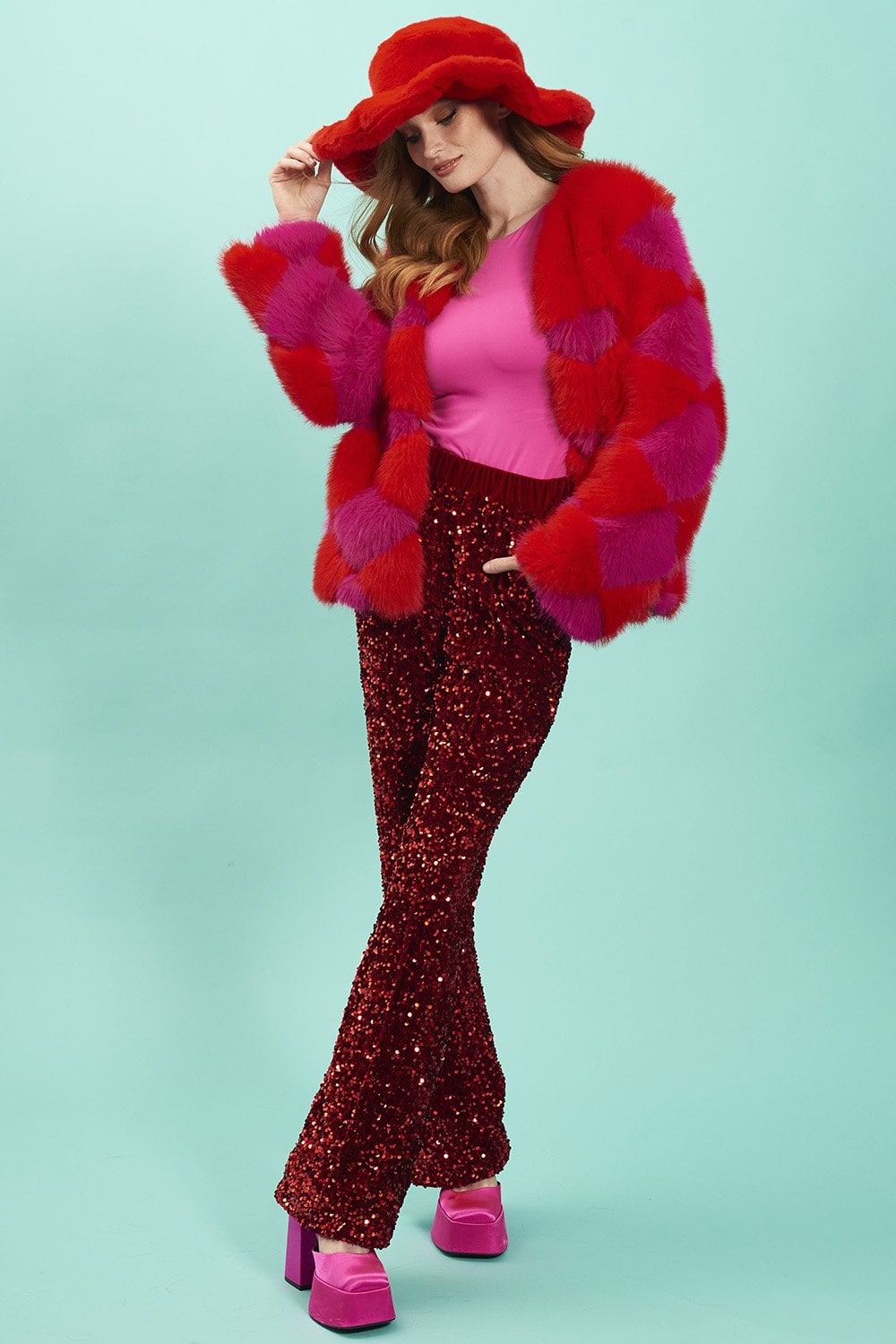 Delilah Red Purple Faux Fur Jacket-Faux Fur Jackets-Buy Me Fur Ltd-Red - Purple-S-M-Acrylic - Modacrylic Blend-Urbanheer