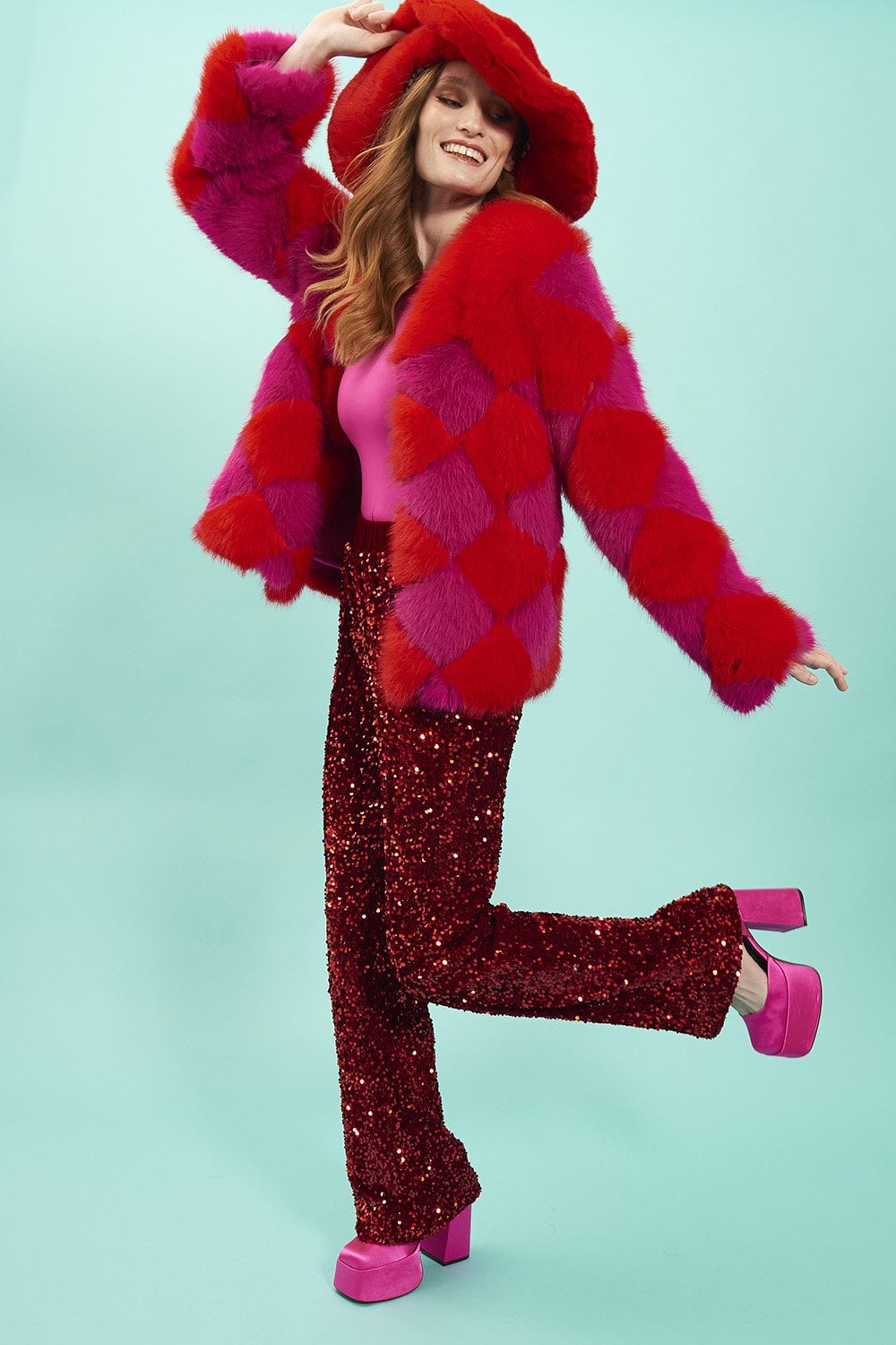 Delilah Red Purple Faux Fur Jacket-Faux Fur Jackets-Buy Me Fur Ltd-Red - Purple-S-M-Acrylic - Modacrylic Blend-Urbanheer