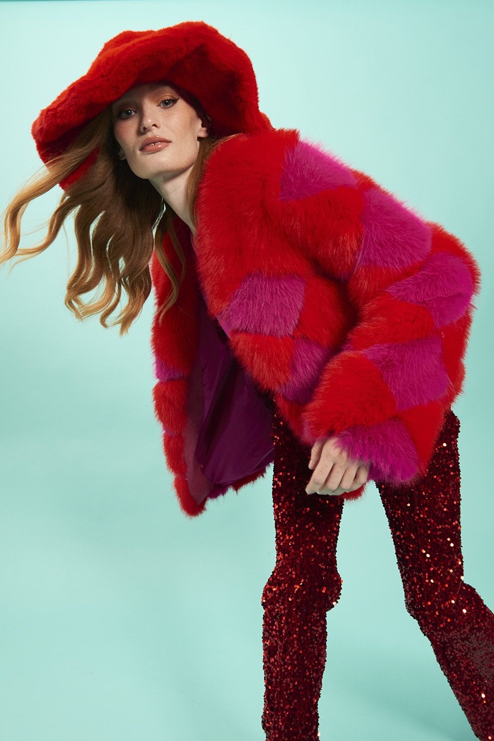 Delilah Red Purple Faux Fur Jacket-Faux Fur Jackets-Buy Me Fur Ltd-Red - Purple-S-M-Acrylic - Modacrylic Blend-Urbanheer