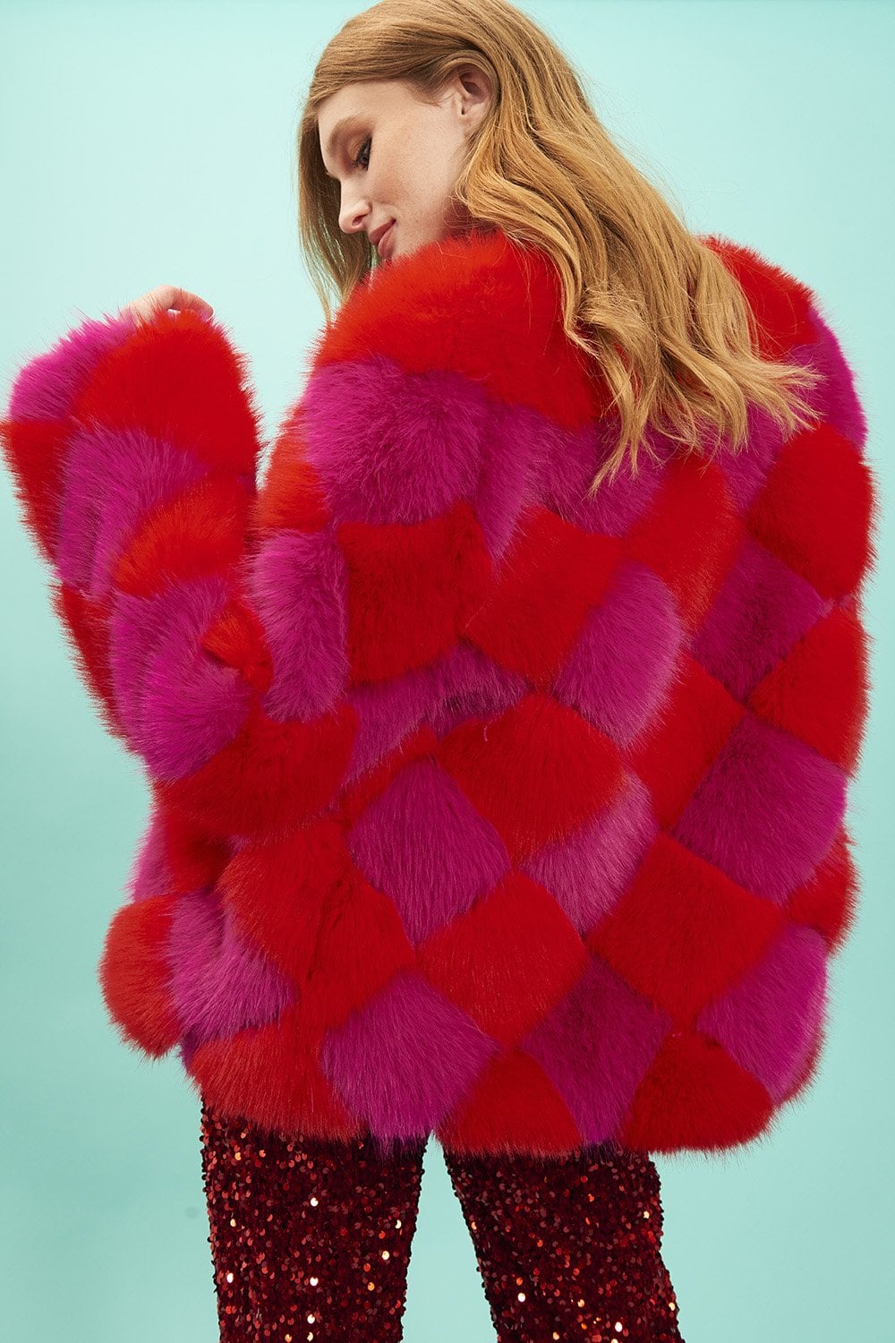 Delilah Red Purple Faux Fur Jacket-Faux Fur Jackets-Buy Me Fur Ltd-Red - Purple-S-M-Acrylic - Modacrylic Blend-Urbanheer