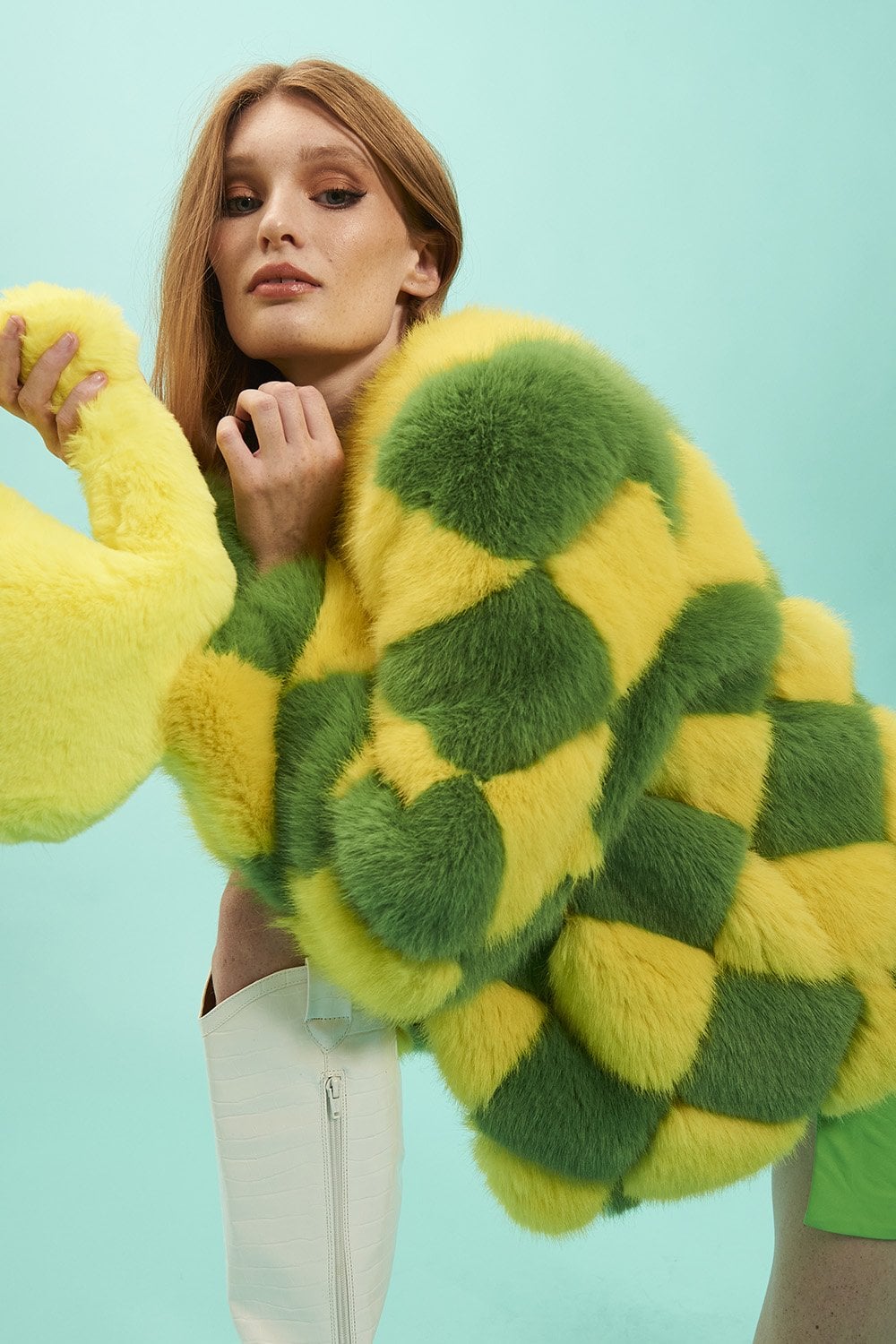 Delilah Yellow Green Faux Fur Jacket-Faux Fur Jackets-Buy Me Fur Ltd-Yellow-Green-S-M-Acrylic - Modacrylic Blend-Urbanheer