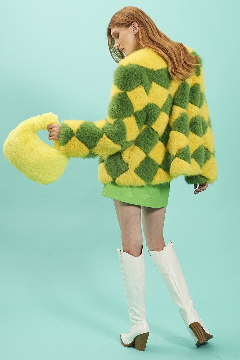 Delilah Yellow Green Faux Fur Jacket-Faux Fur Jackets-Buy Me Fur Ltd-Yellow-Green-S-M-Acrylic - Modacrylic Blend-Urbanheer