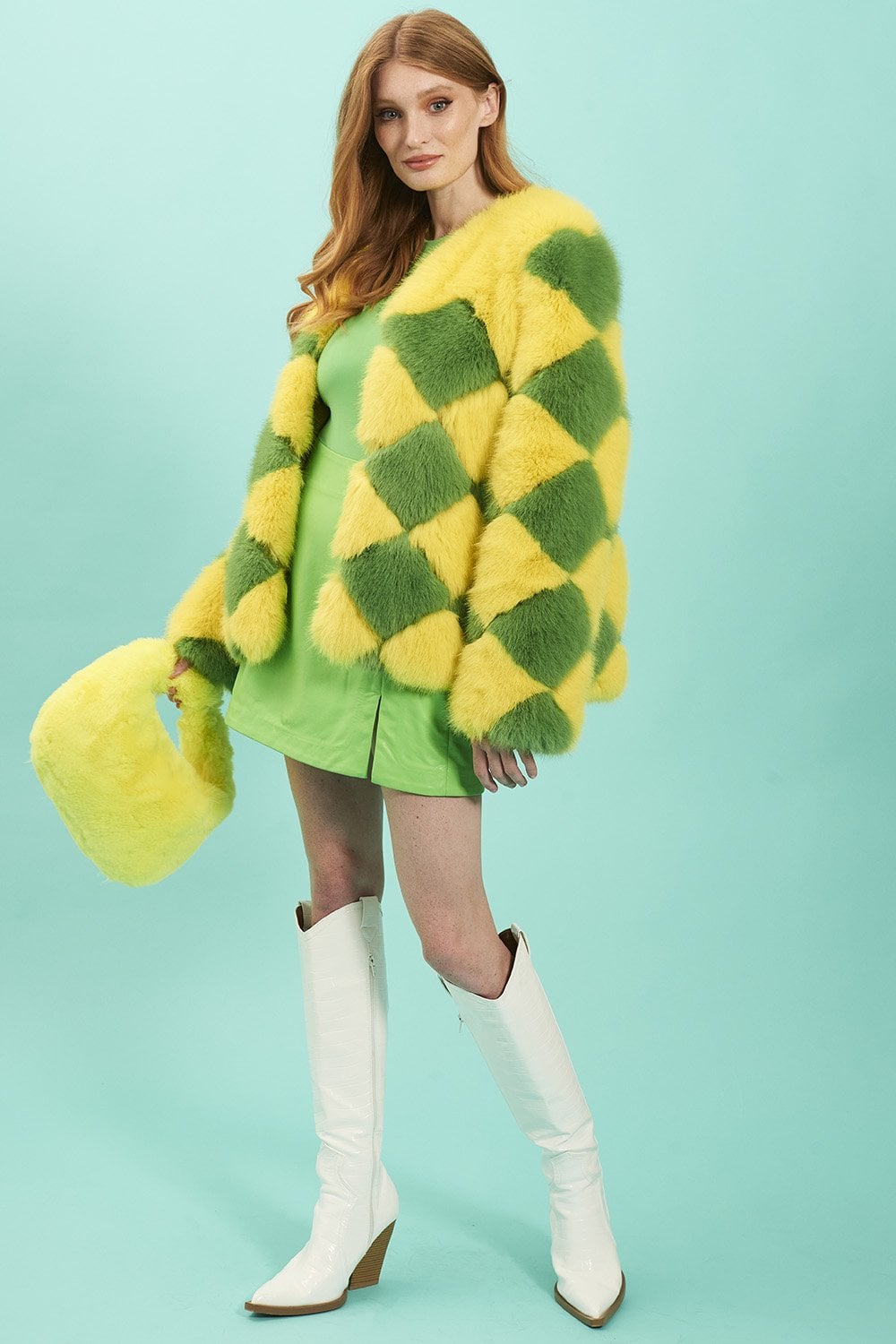 Delilah Yellow Green Faux Fur Jacket-Faux Fur Jackets-Buy Me Fur Ltd-Yellow-Green-S-M-Acrylic - Modacrylic Blend-Urbanheer