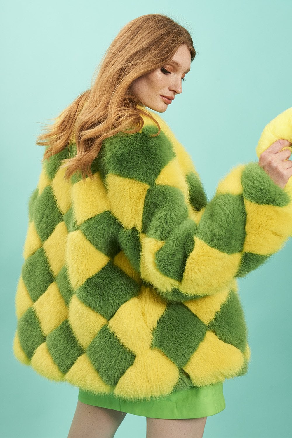 Delilah Yellow Green Faux Fur Jacket-Faux Fur Jackets-Buy Me Fur Ltd-Yellow-Green-S-M-Acrylic - Modacrylic Blend-Urbanheer