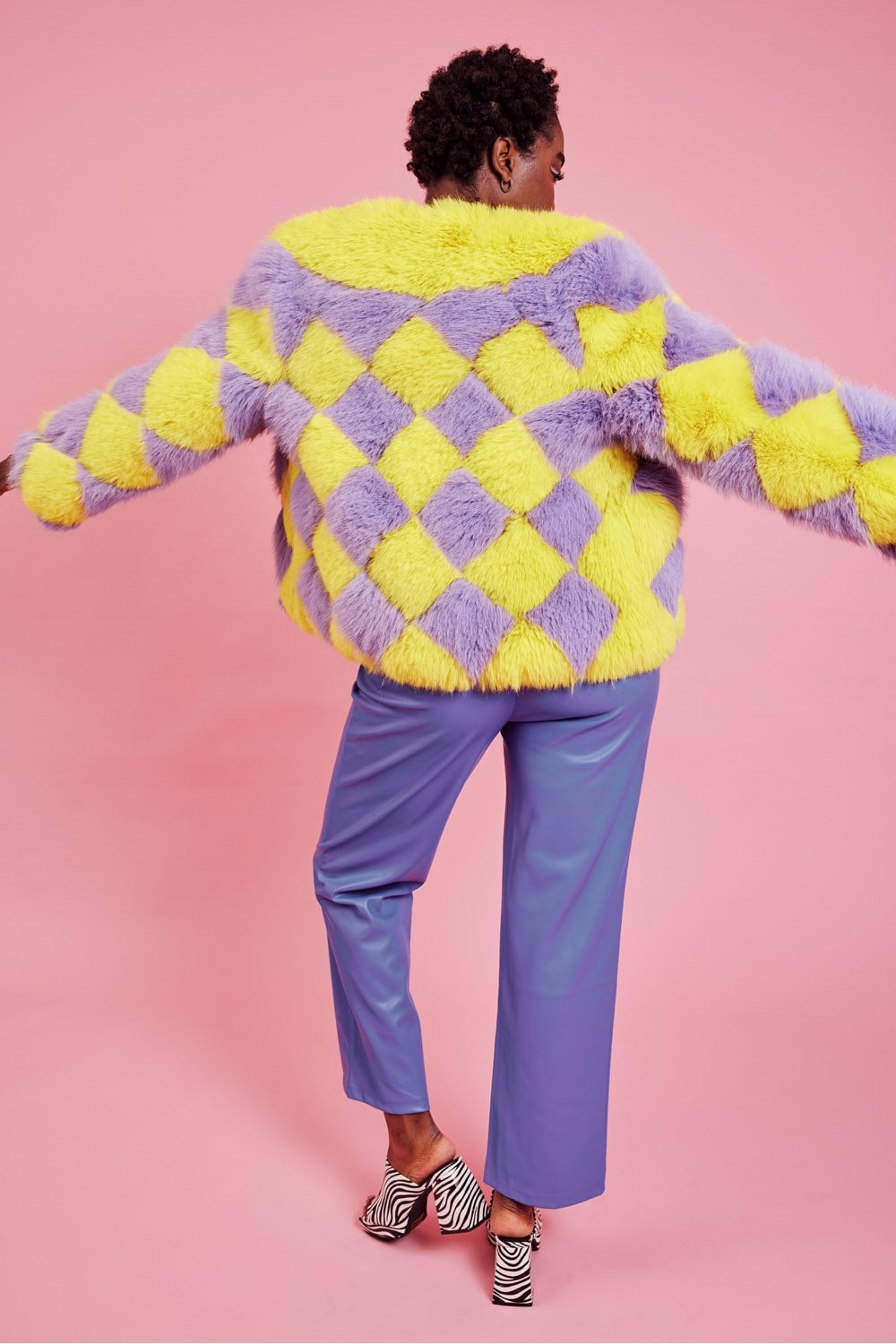 Delilah Yellow Purple Faux Fur Curve Size Jacket-Faux Fur Jackets-Buy Me Fur Ltd-Yellow-Purple-Curve-Acrylic - Modacrylic Blend-Urbanheer