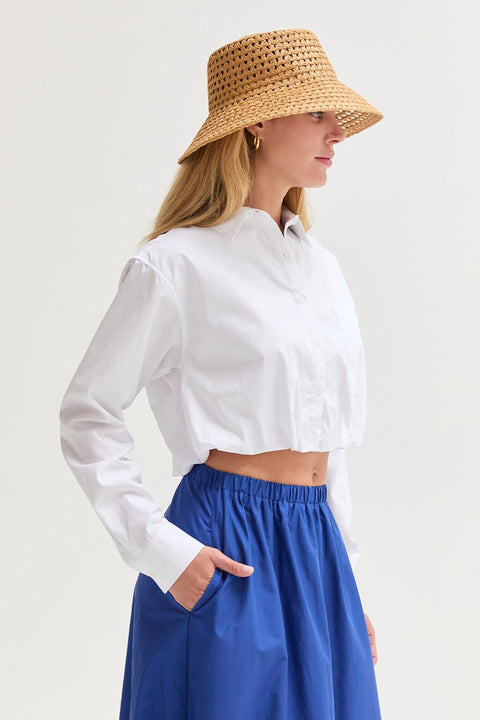Demi Poplin Bubble Hem Semi Cropped Shirt
