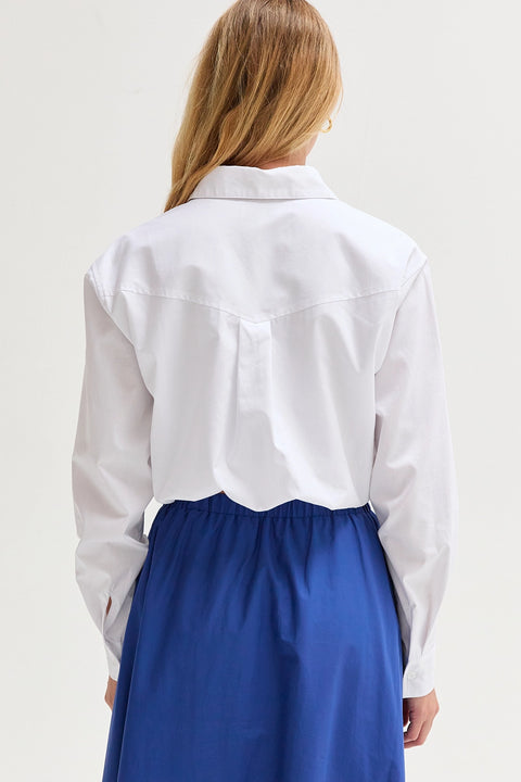 Demi Poplin Bubble Hem Semi Cropped Shirt