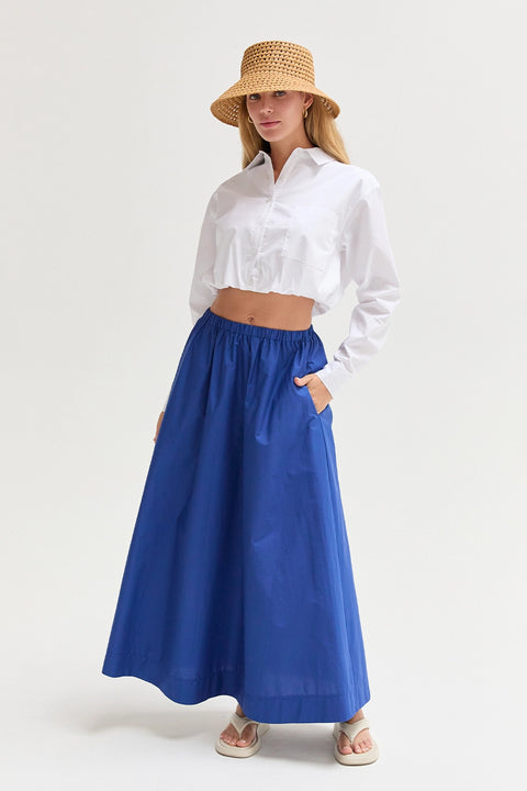 Demi Poplin Bubble Hem Semi Cropped Shirt