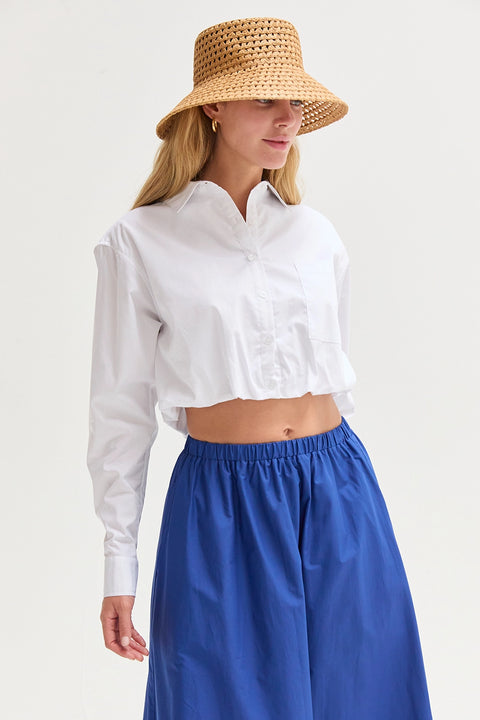 Demi Poplin Bubble Hem Semi Cropped Shirt