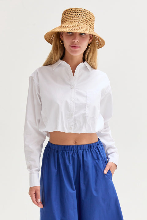 Demi Poplin Bubble Hem Semi Cropped Shirt