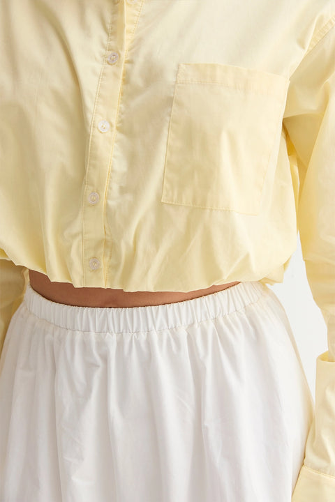 Demi Poplin Bubble Hem Semi Cropped Shirt - Yellow