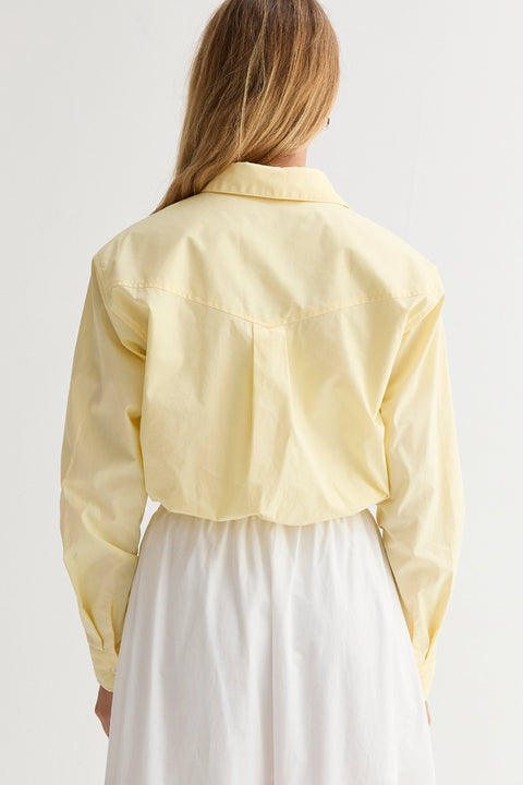 Demi Poplin Bubble Hem Semi Cropped Shirt - Yellow