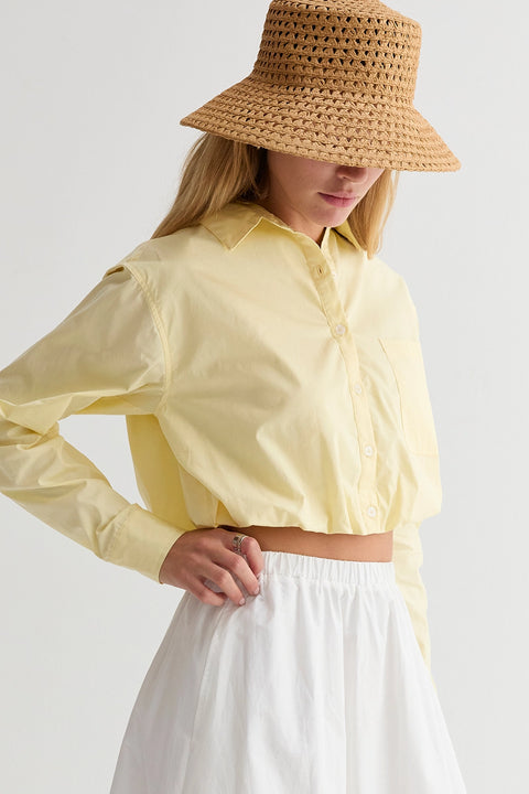 Demi Poplin Bubble Hem Semi Cropped Shirt - Yellow