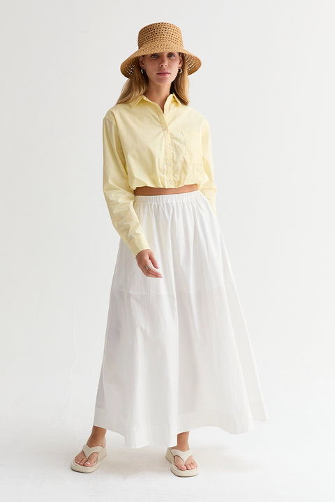 Demi Poplin Bubble Hem Semi Cropped Shirt - Yellow