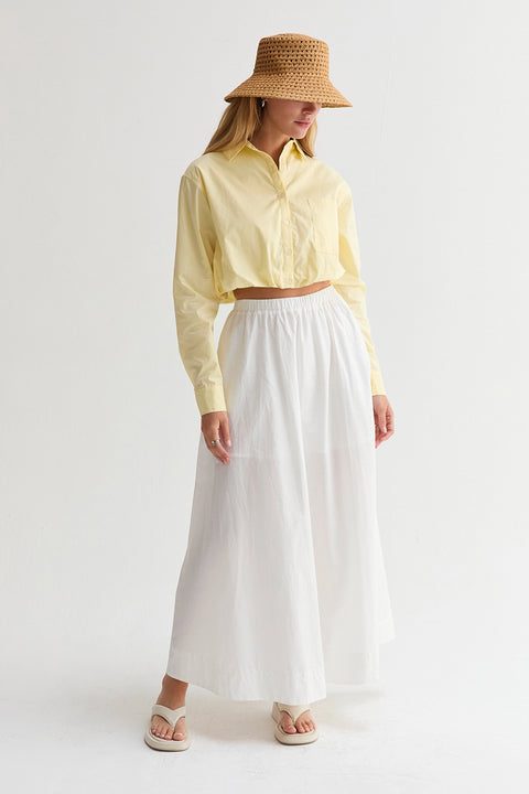Demi Poplin Bubble Hem Semi Cropped Shirt - Yellow