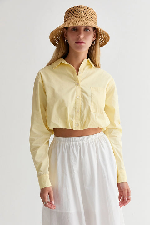 Demi Poplin Bubble Hem Semi Cropped Shirt - Yellow