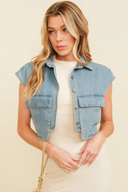 Denim Cap Sleeve Top-TOP-Cloud Ten-S-Denim-Urbanheer