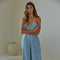 Denim Cotton Plunged V-Neck Wide Leg Jumpsuit Light Blue-Jumpsuit-By Together-S-Light Blue-Urbanheer