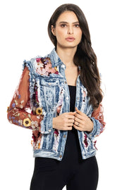 Denim Jacket with Floral Embroidery-Jacket-Adore-S-Urbanheer