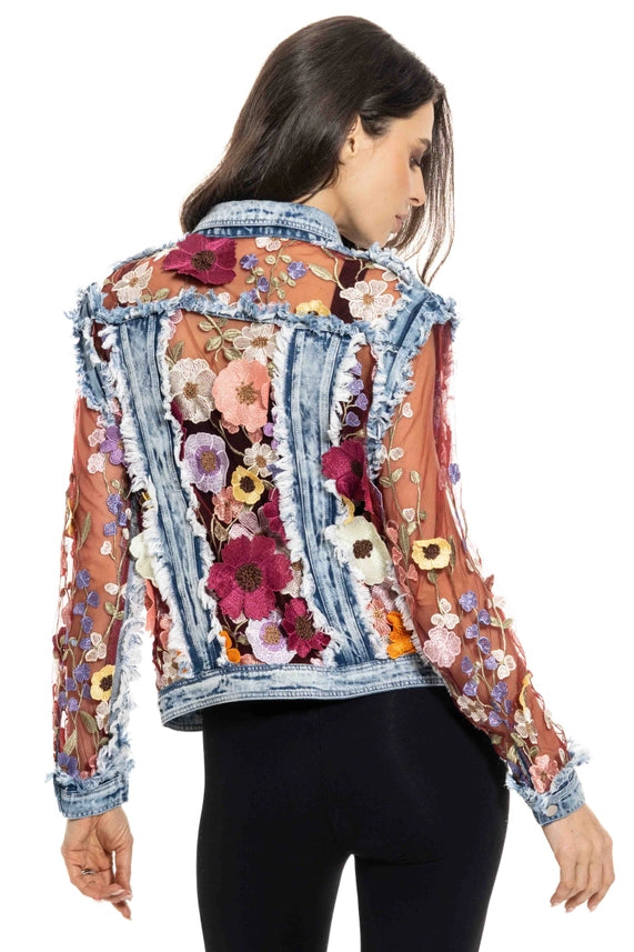 Denim Jacket with Floral Embroidery-Jacket-Adore-S-Urbanheer