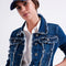 Denim Jacket with Frayed Design and Unfinished Hem-Jacket-Q2-S-Blue-Urbanheer
