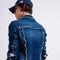 Denim Jacket with Frayed Design and Unfinished Hem-Jacket-Q2-S-Blue-Urbanheer
