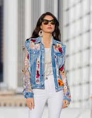 Denim Lace Jacket with Floral Embroidery-Jacket-Adore-S-Urbanheer