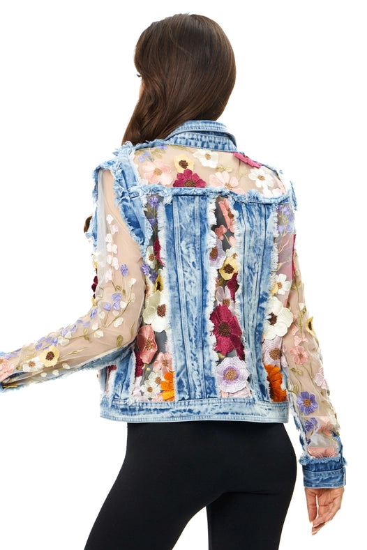 Denim Lace Jacket with Floral Embroidery-Jacket-Adore-S-Urbanheer