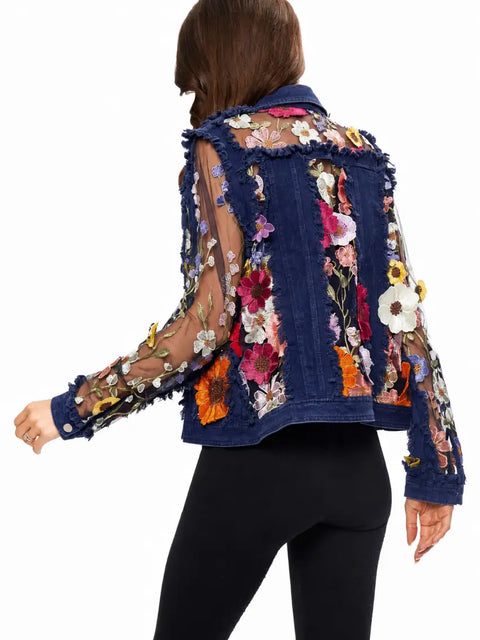 Denim Lace Jacket with Floral Embroidery