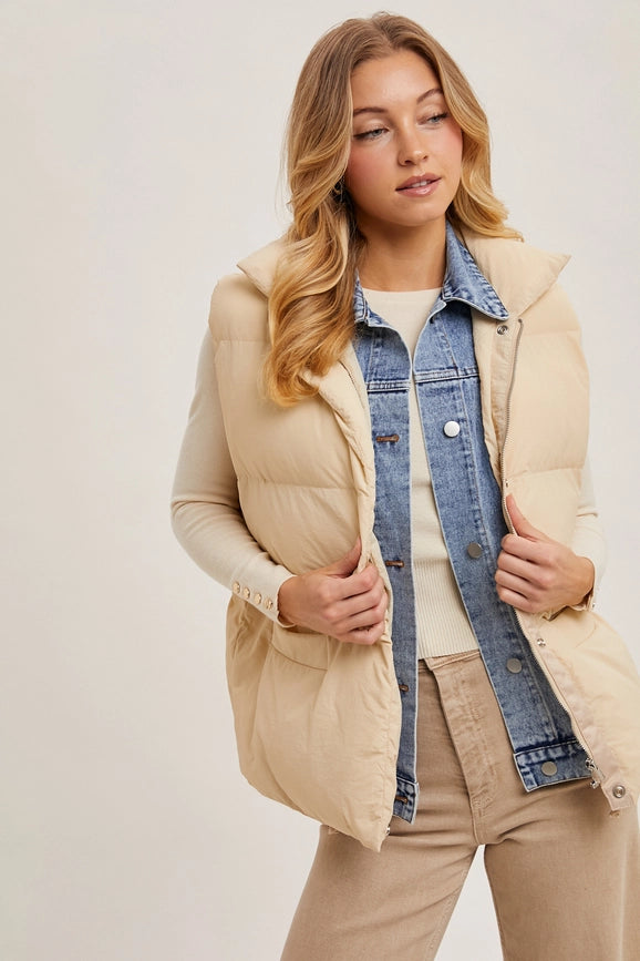 Denim Layered Puffer Vest-Vest-Bluivy-S/M-BEIGE-Urbanheer